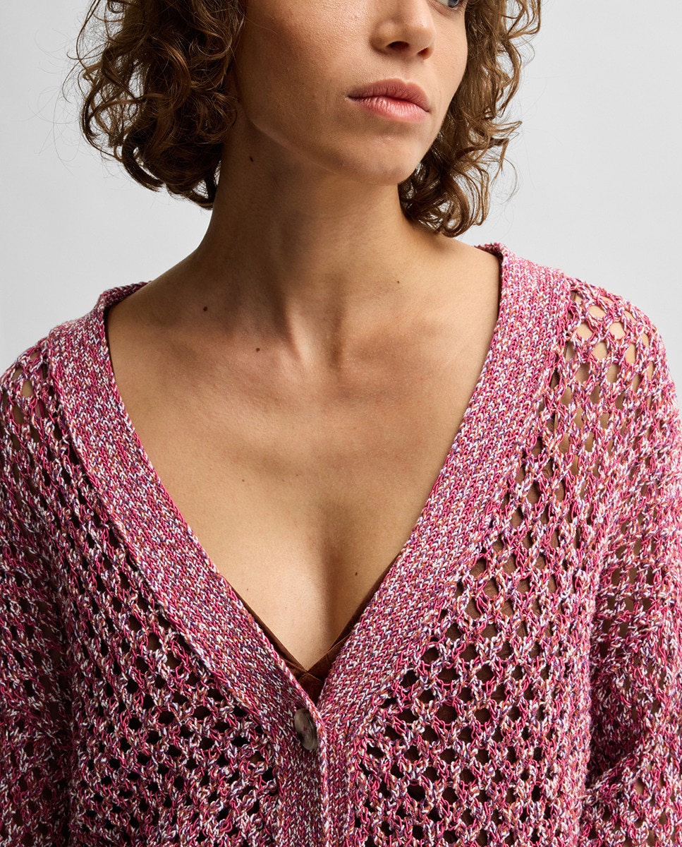 Cardigan de Malha Entrançada Rosa-3