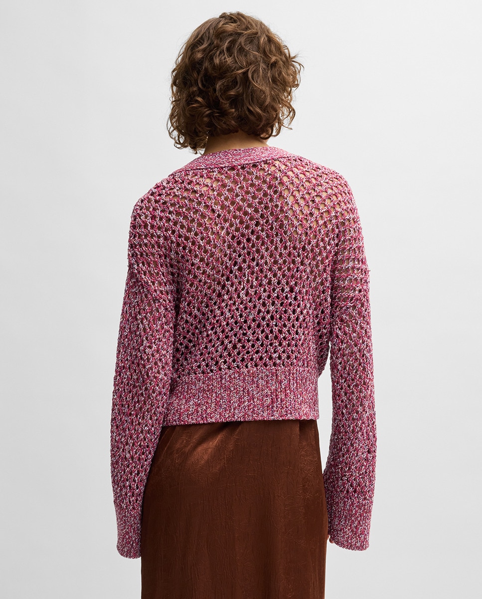 Cardigan de Malha Entrançada Rosa-2