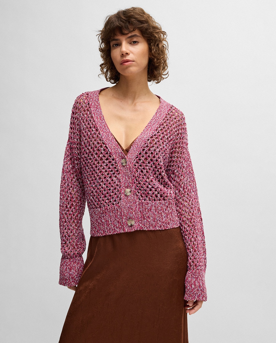 Cardigan de Malha Entrançada Rosa-1