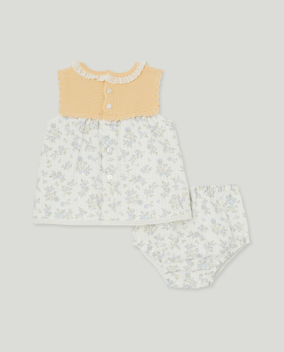 Cueiro Curto de Bebé sem Mangas em Tricot com All Over Print Floral com Ramos 310 Amarelo Claro-2