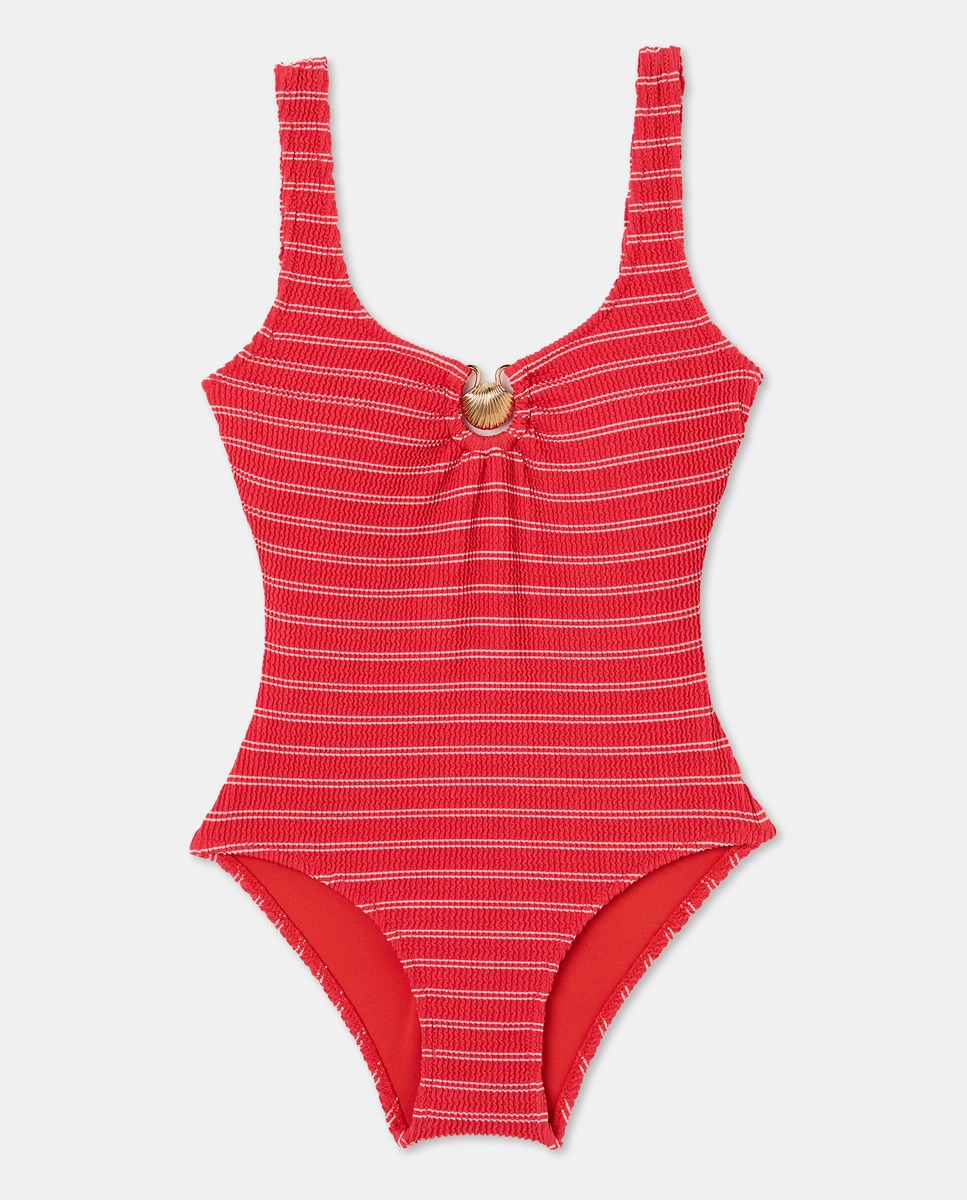 Fato de Banho com Detalhe de Peça Dourada Vermelho-4