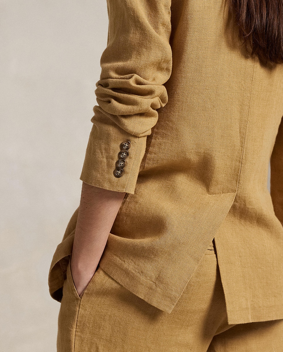 Blazer de Linho com Abotoadura Dupla Camel-5