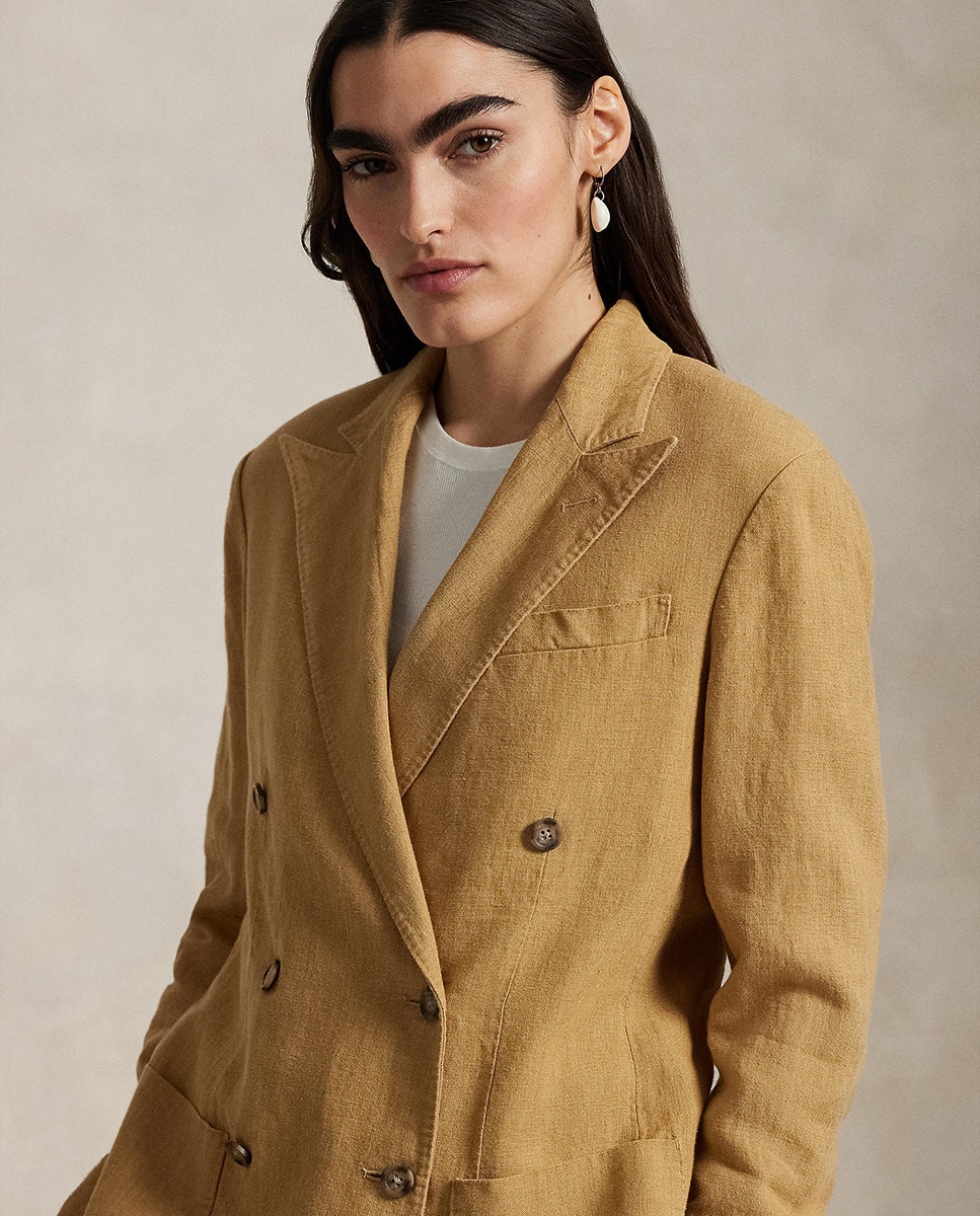 Blazer de Linho com Abotoadura Dupla Camel-4