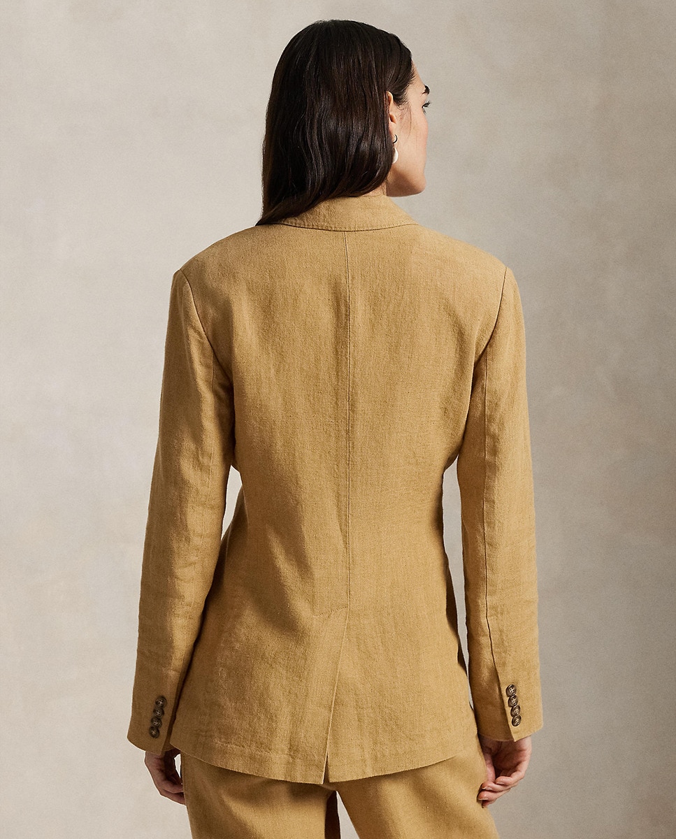 Blazer de Linho com Abotoadura Dupla Camel-3