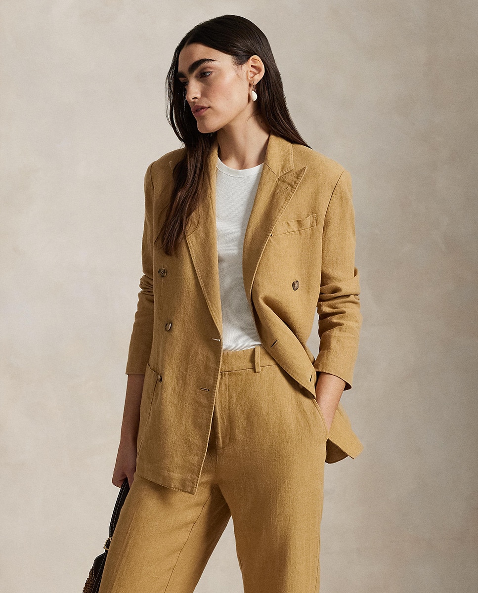 Blazer de Linho com Abotoadura Dupla Camel-1