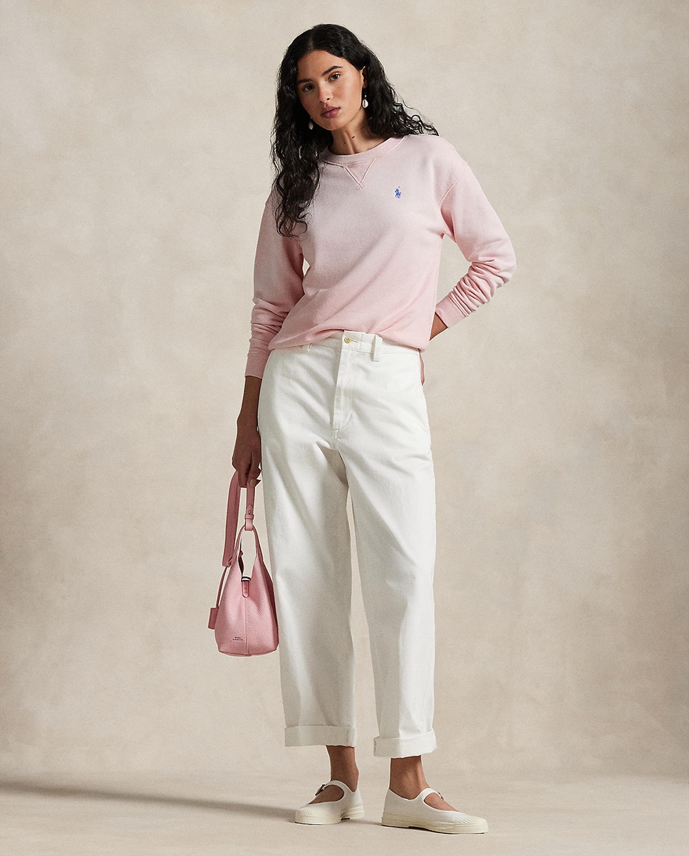 Camisola de Malha de Algodão com Manga Comprida Rosa-6