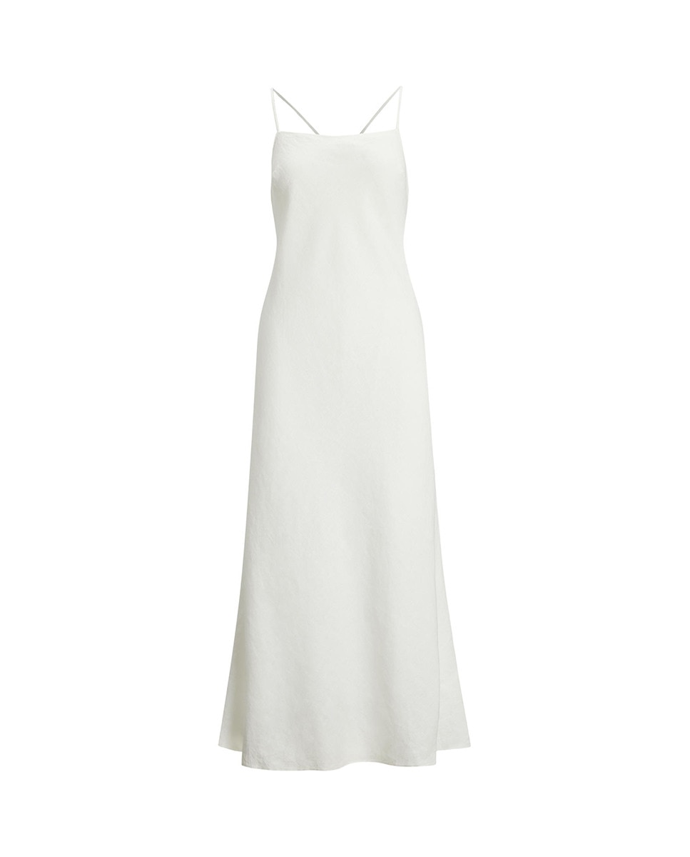 Vestido midi de linho Branco-6