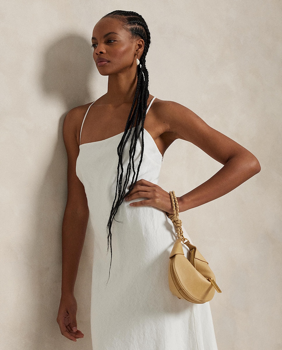 Vestido midi de linho Branco-4