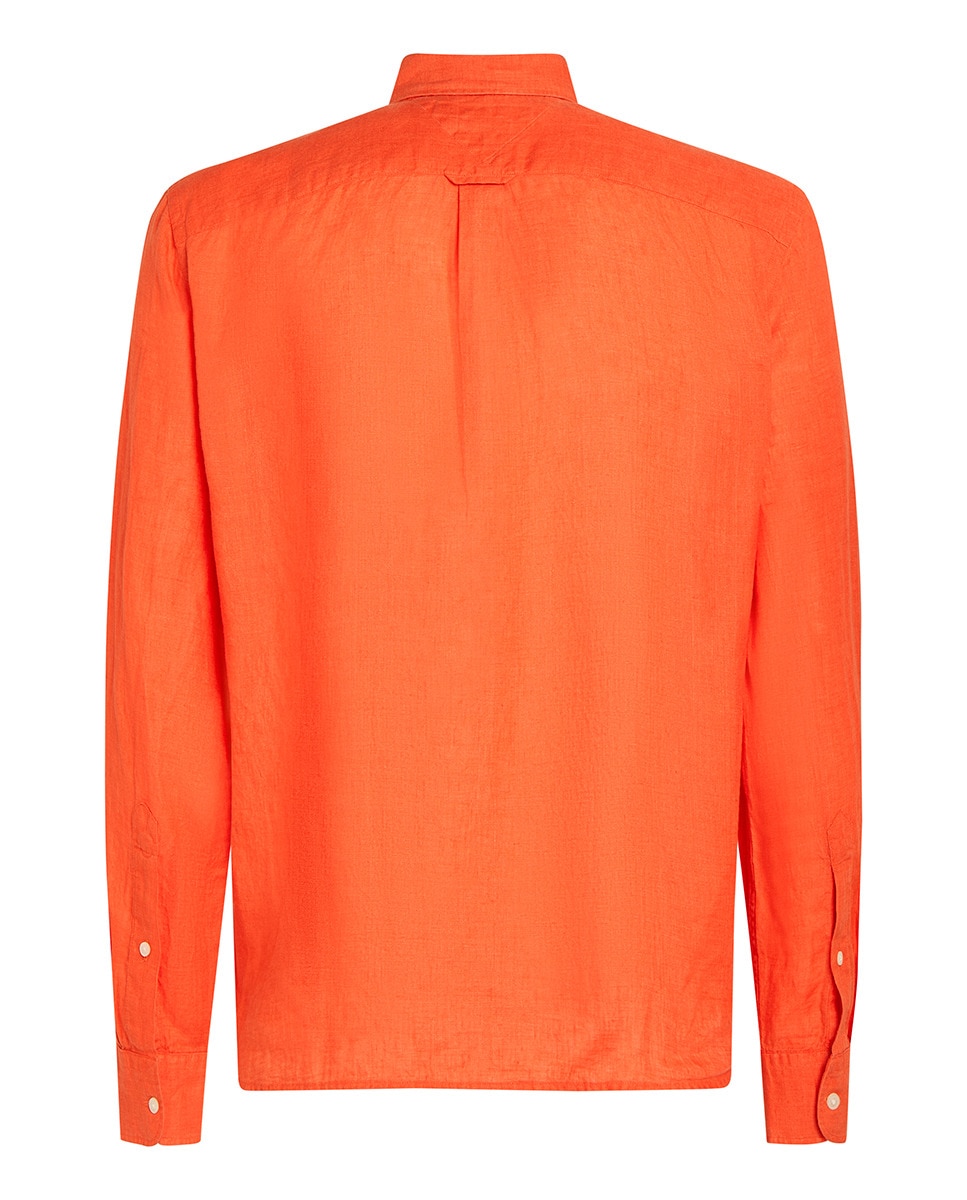 Camisa Lisa de Manga Comprida com Branding Bordado e em Linho Laranja-5