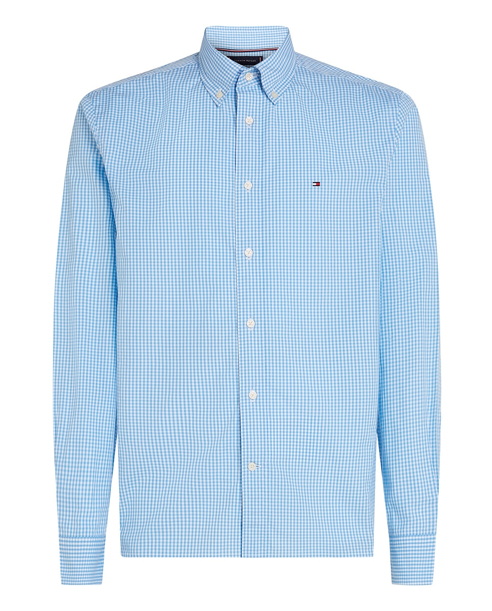 Camisa Estampada de Popelina e Corte Regular Azul-claro-4