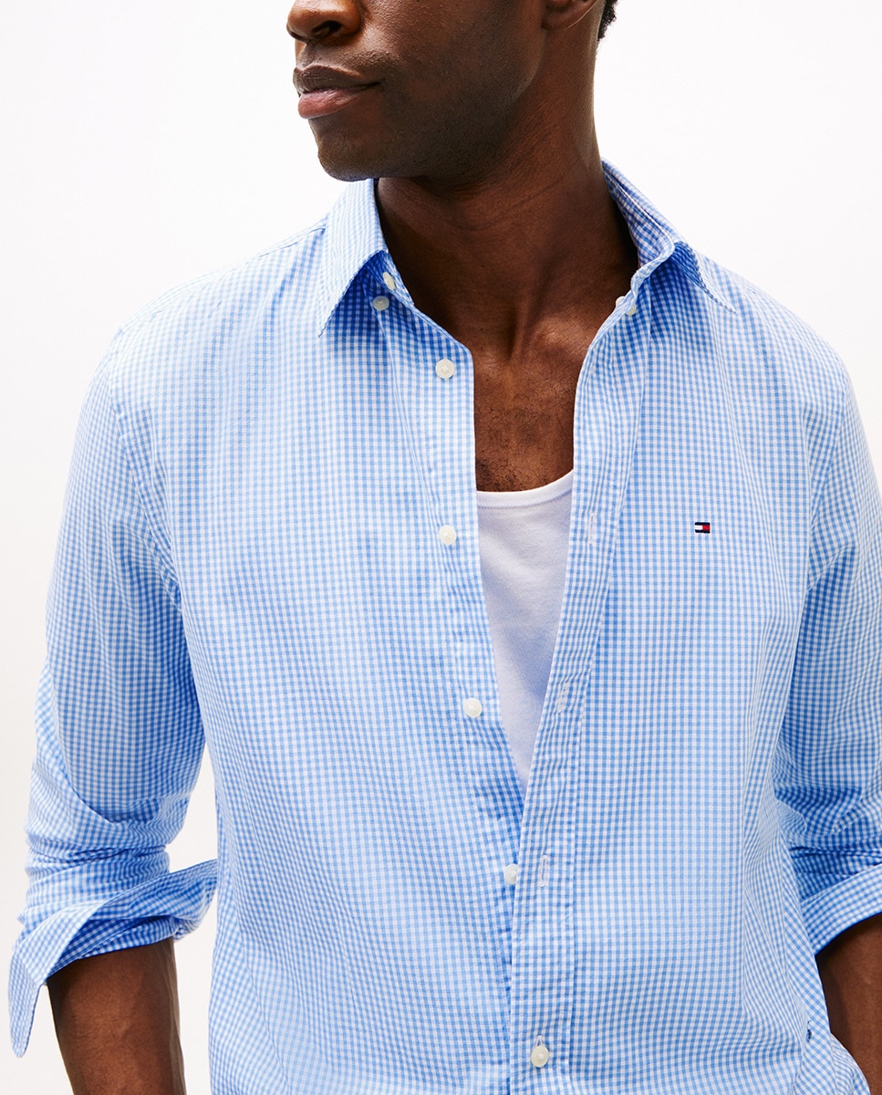 Camisa Estampada de Popelina e Corte Regular Azul-claro-3