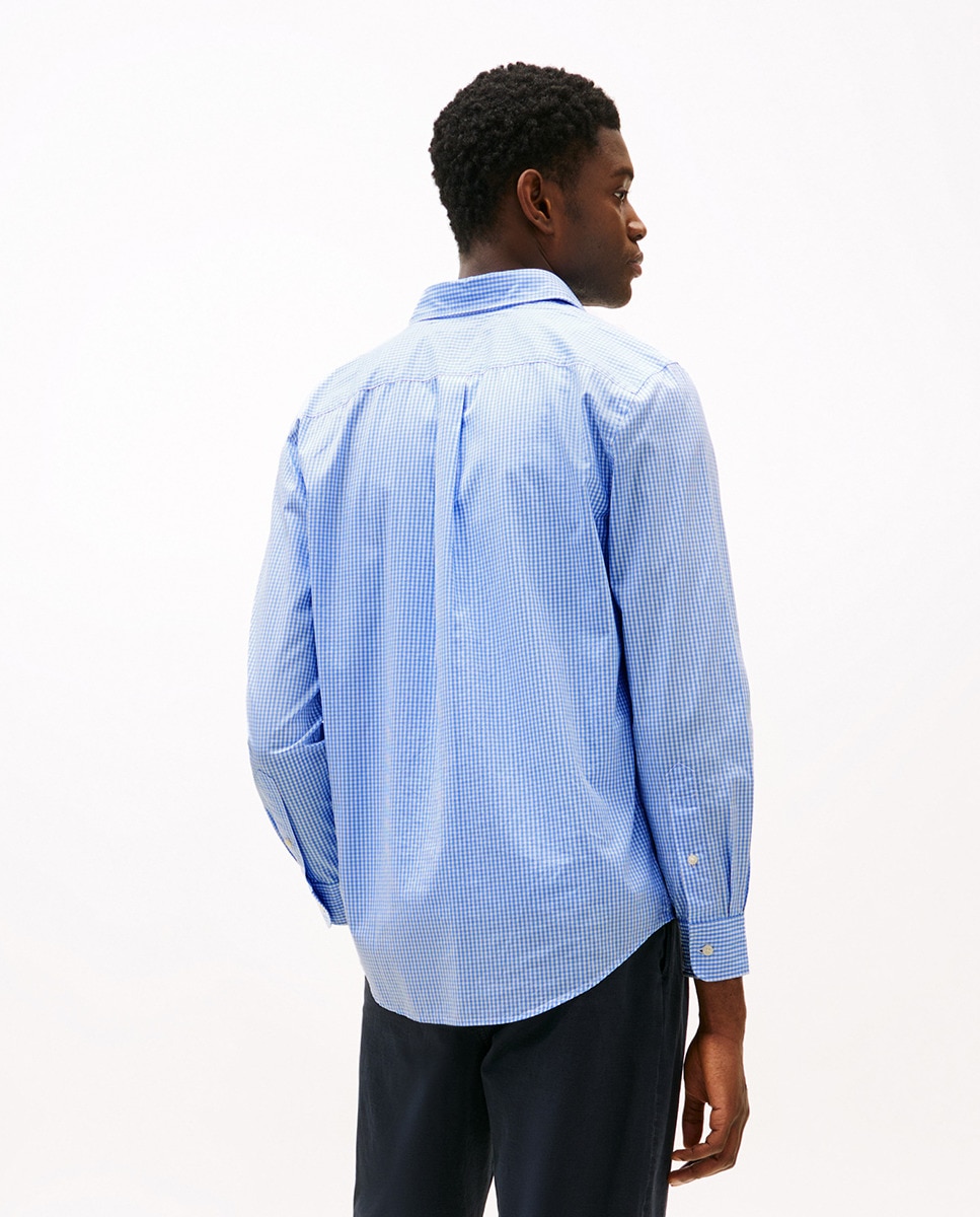 Camisa Estampada de Popelina e Corte Regular Azul-claro-2