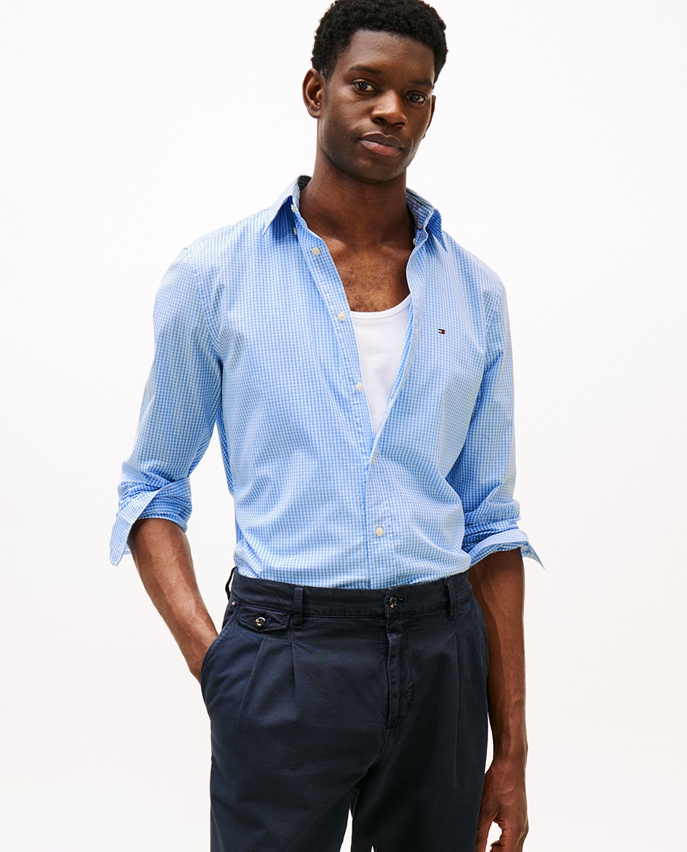 Camisa Estampada de Popelina e Corte Regular Azul-claro-1