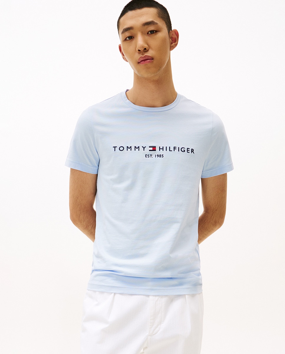 T-shirt de Algodão Orgânico com Manga Curta Azul-claro-1