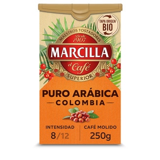 café molido natural Colombia puro arábica intensidad 8 paquete 200 g - Marcilla