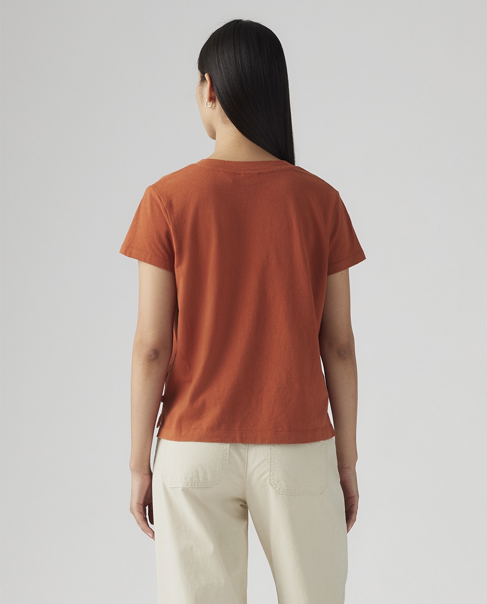 T-shirt de mulher com manga curta e decote em bico Telha-2