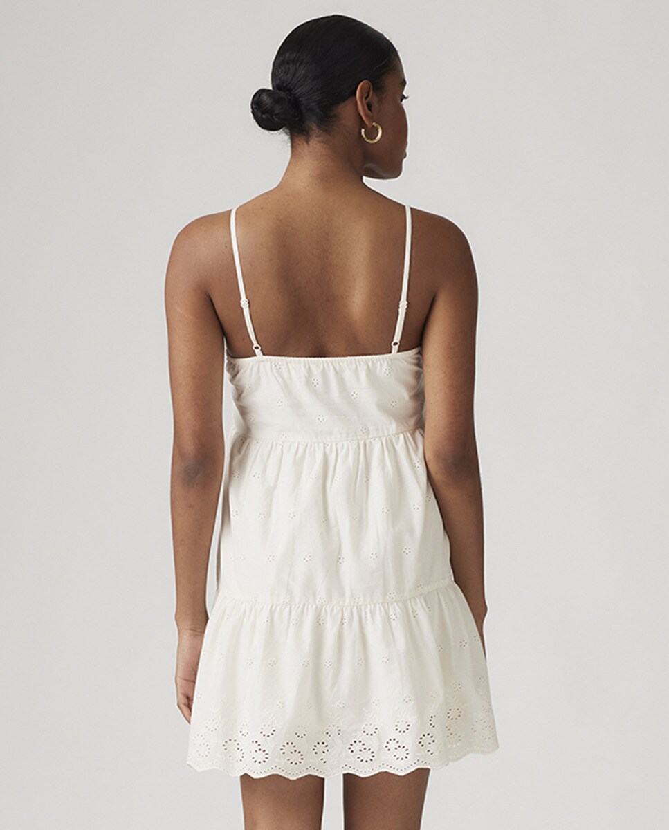 Vestido curto de Alças com Detalhe Rendilhado Cru-2