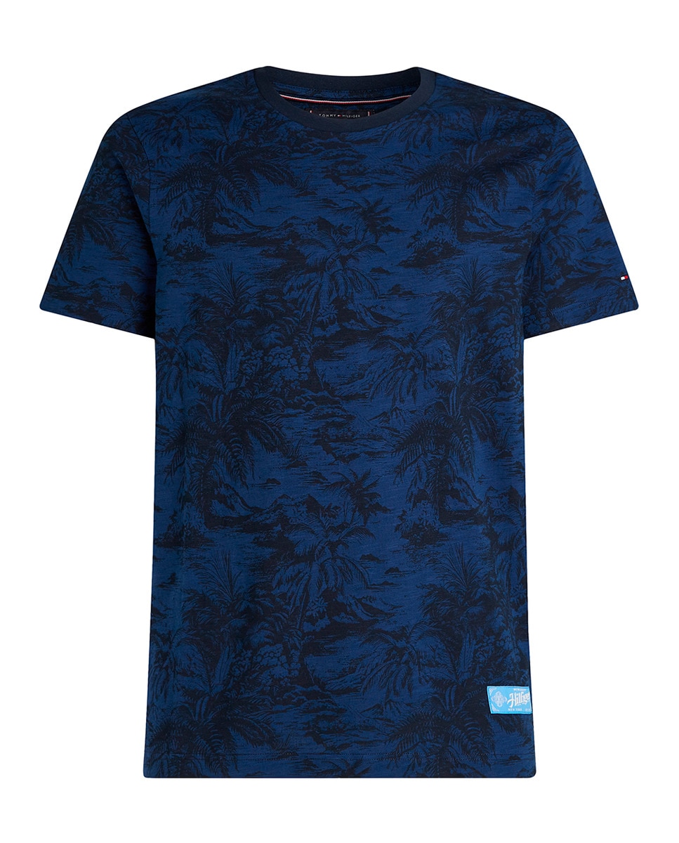 T-shirt com Estampado Tropical Tamanhos Grandes Azul-marinho-3