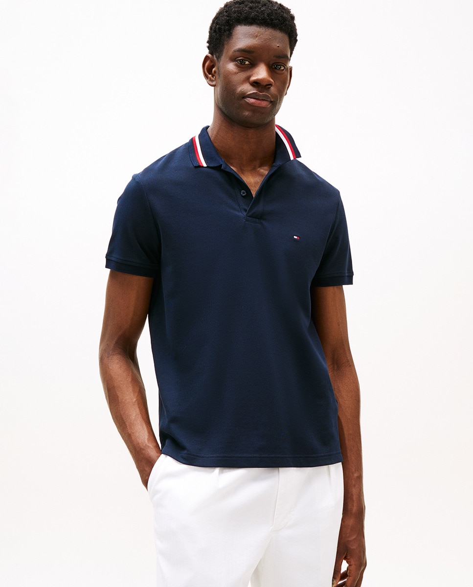 Polo de Manga Curta com Branding da Marca no Colarinho Azul-1