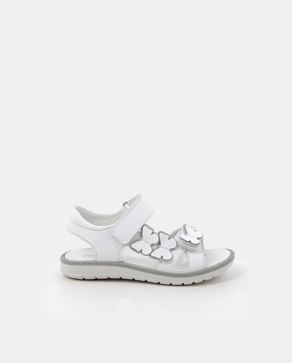 Sandálias em Pele com Fecho de Velcro Duplo - Branco Branco-1
