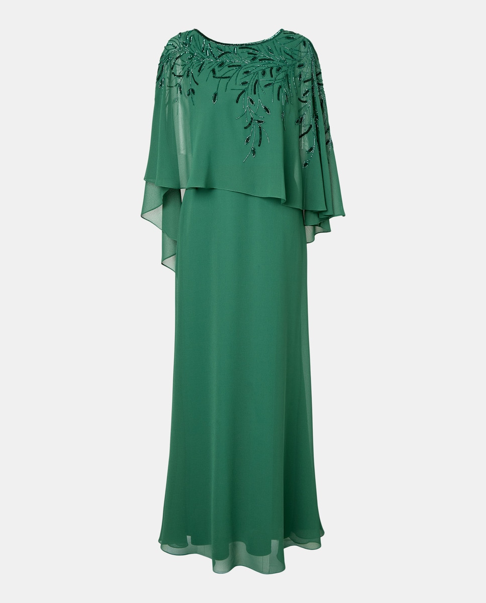 Vestido Comprido com Pedraria em Capelina 530 Verde Escuro-4