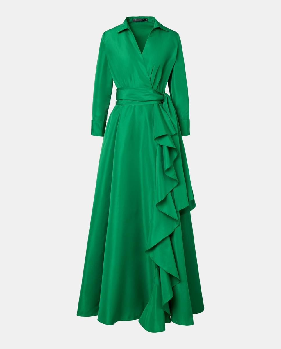 Vestido Camiseiro Comprido Liso com Manga 3/4 Verde-4
