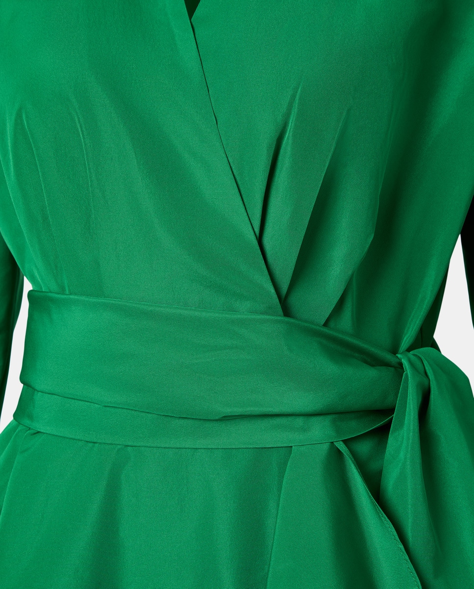 Vestido Camiseiro Comprido Liso com Manga 3/4 Verde-5