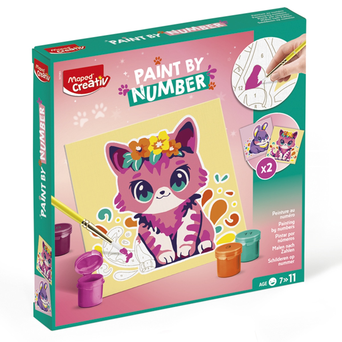 Set pinturas acrílicas con dos cuadros numerados gato y conejo, Maped, multicolor. Multicolor-2