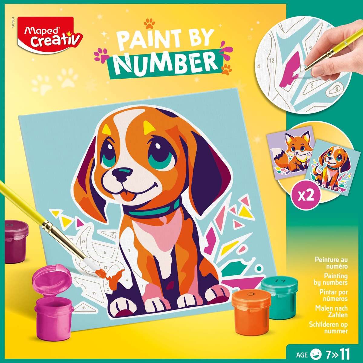 Imagen 0 de Set pinturas acrílicas con dos cuadros numerados perro y zorro, Maped, multicolor.