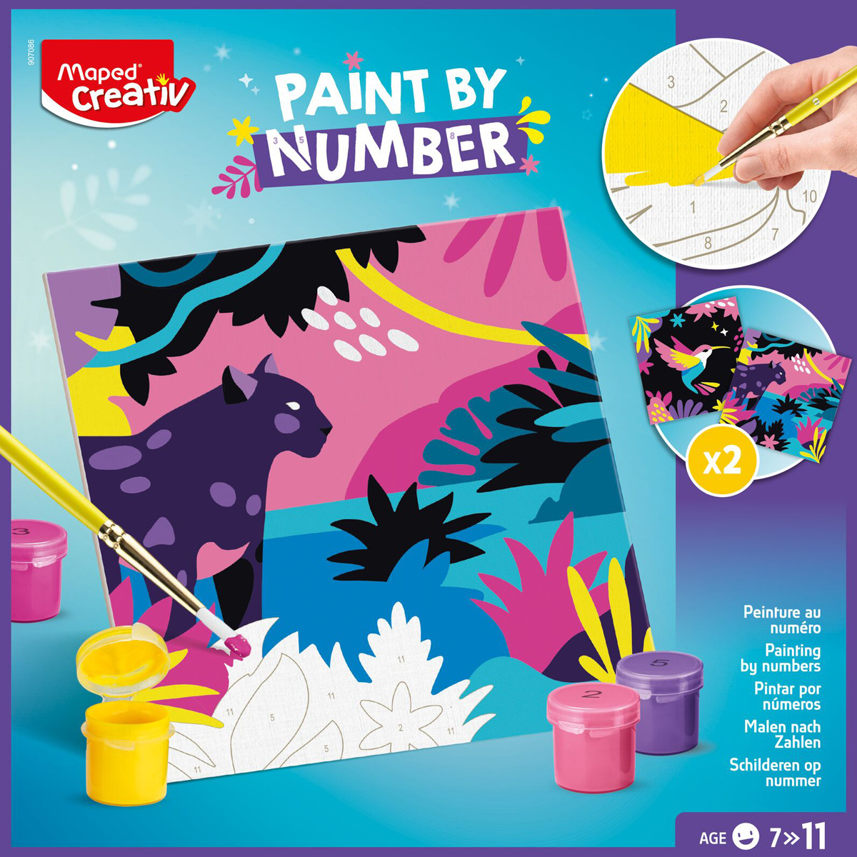 Imagen 0 de Set pinturas acrílicas con dos cuadros numerados leopardo y pájaro, Maped, multicolor.