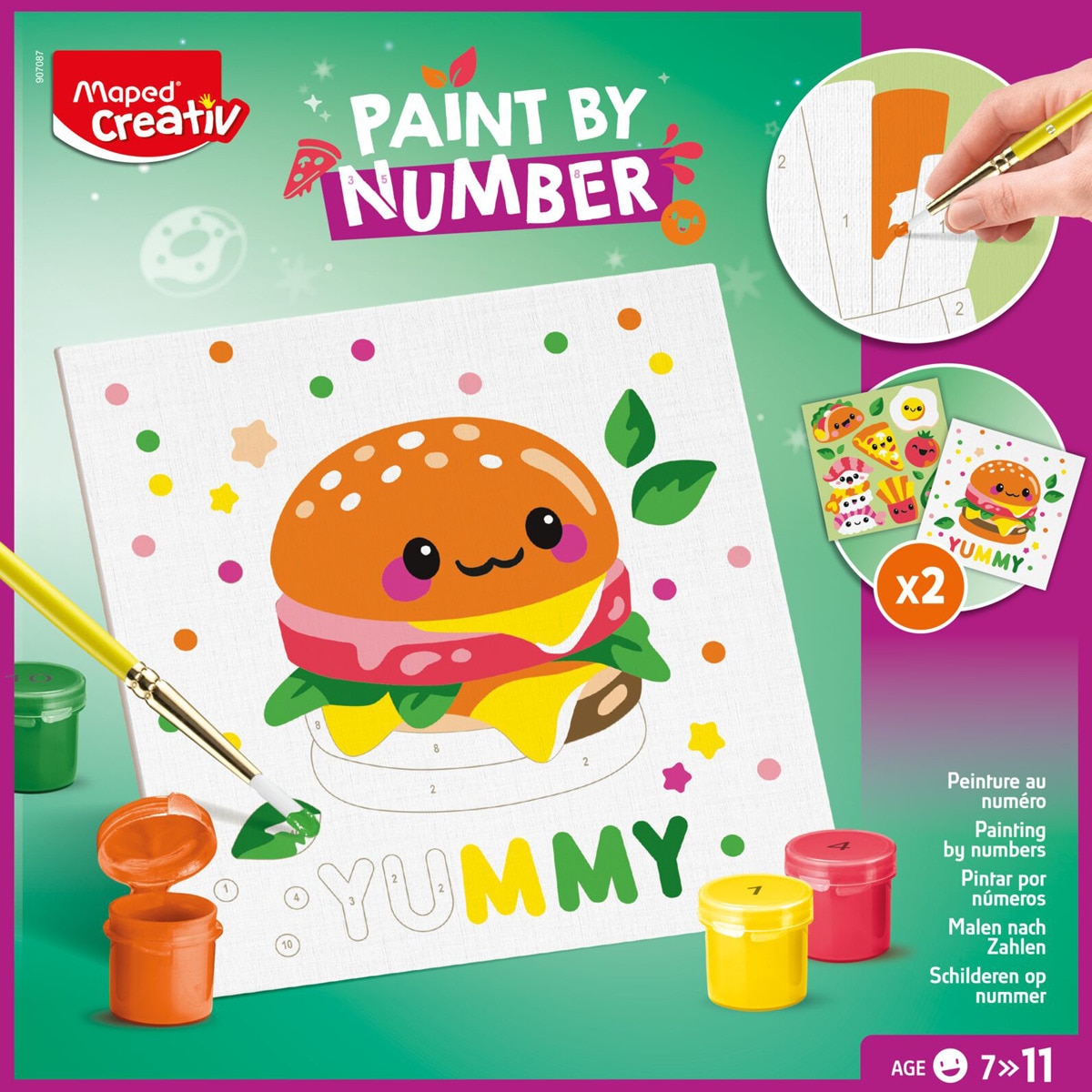 Imagen 0 de Set pinturas acrílicas con dos cuadros numerados comida salada, Maped, multicolor.