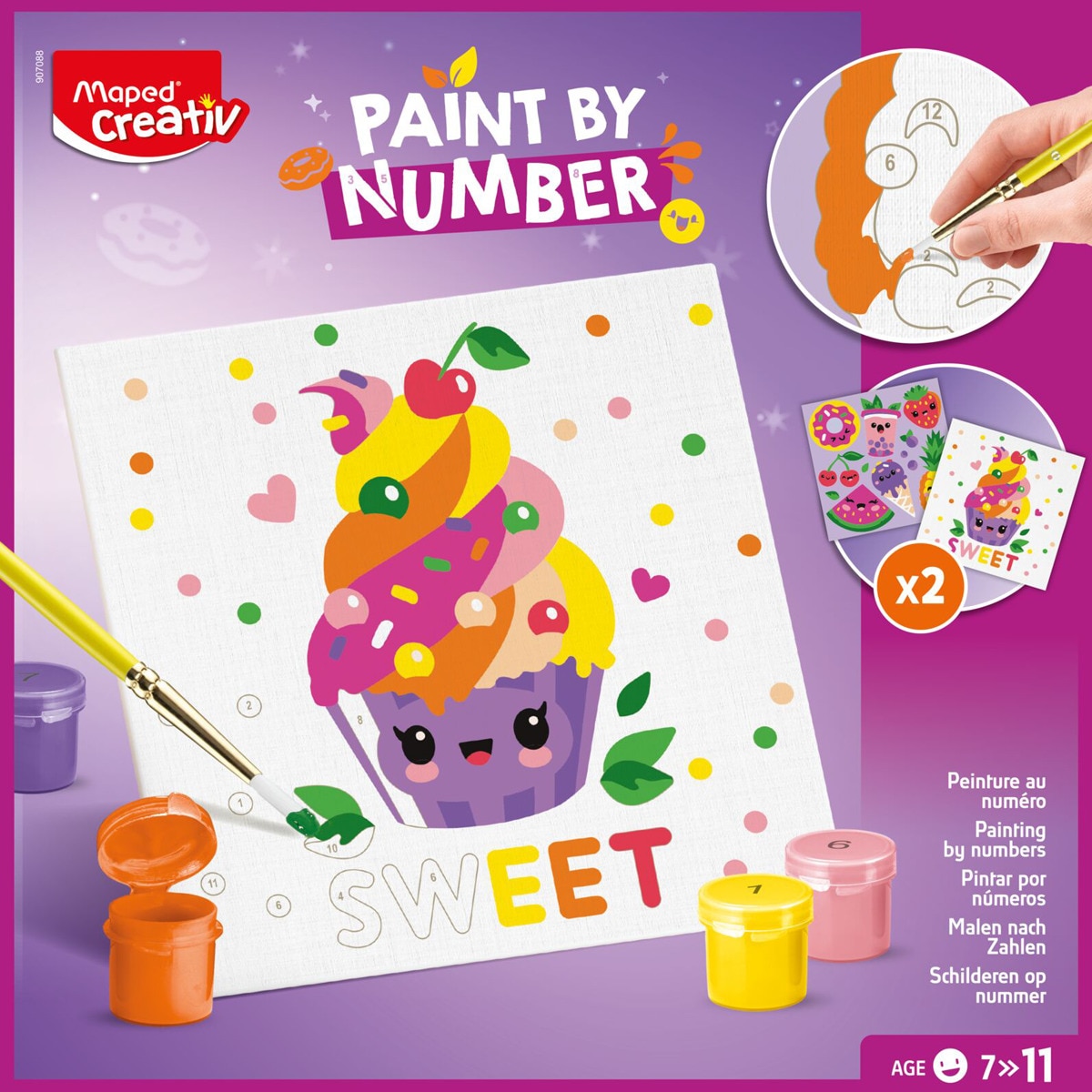 Imagen 0 de Set pinturas acrílicas con dos cuadros numerados comida dulce, Maped, multicolor.