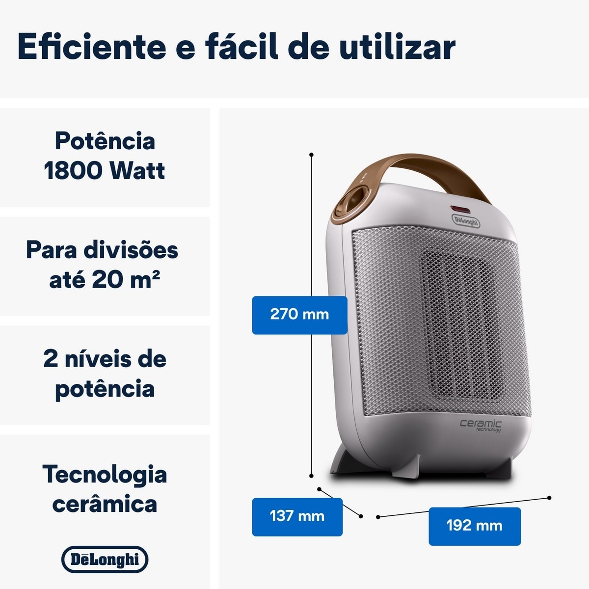 Aquecedor Cerâmico De'Longhi HFX30C18.IW de 1800 W - Branco 2