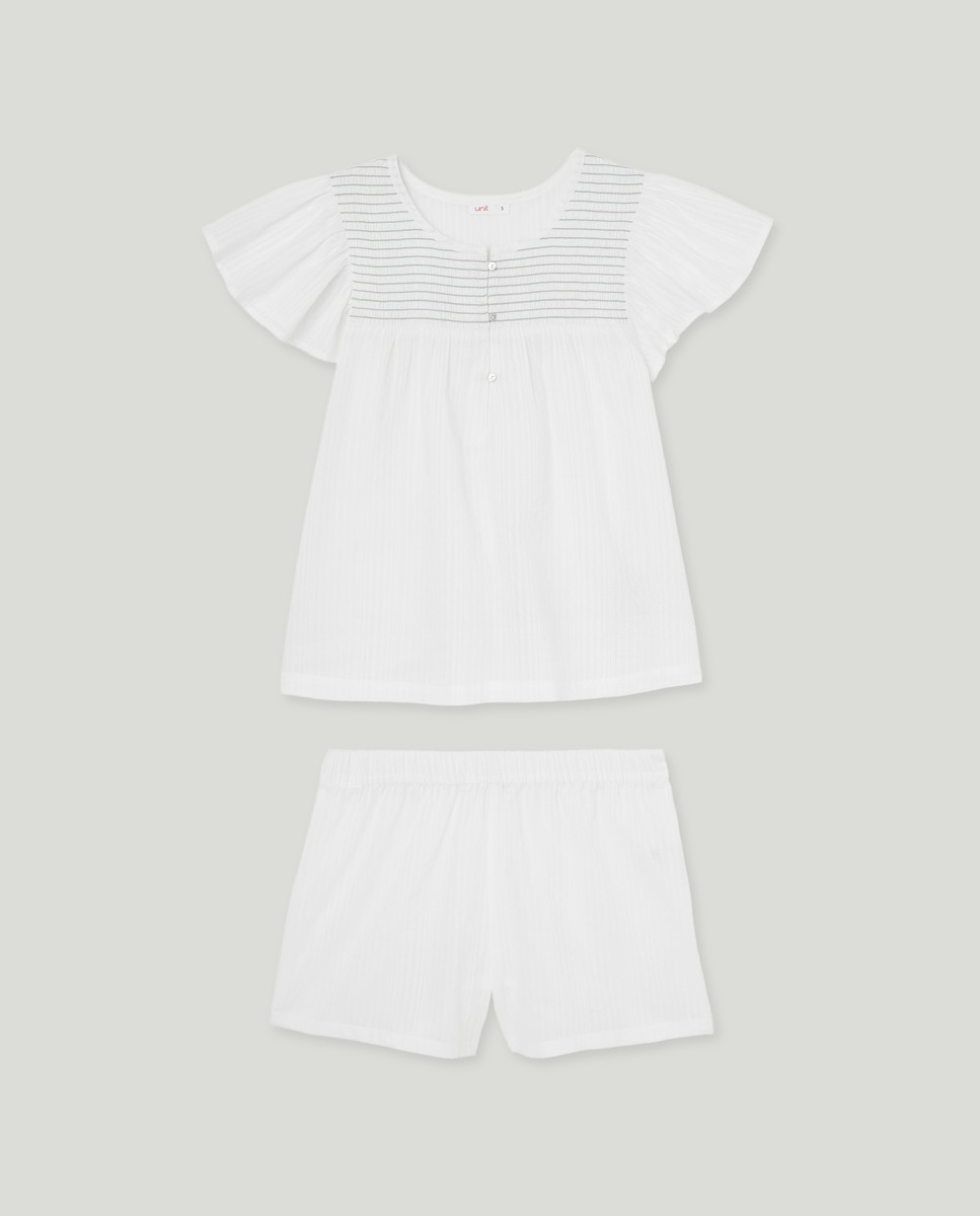 Pijama de mujer con canesú bordado Blanco-4