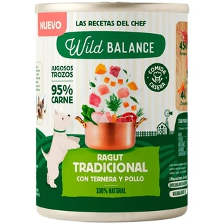 comida húmeda para perros ragut tradicional con ternera y pollo 100% natural lata 400 g - Wild Balance