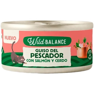 Comida húmeda para gatos adultos guiso de pescador salmón y cerdo lata 80 g - Wild Balance