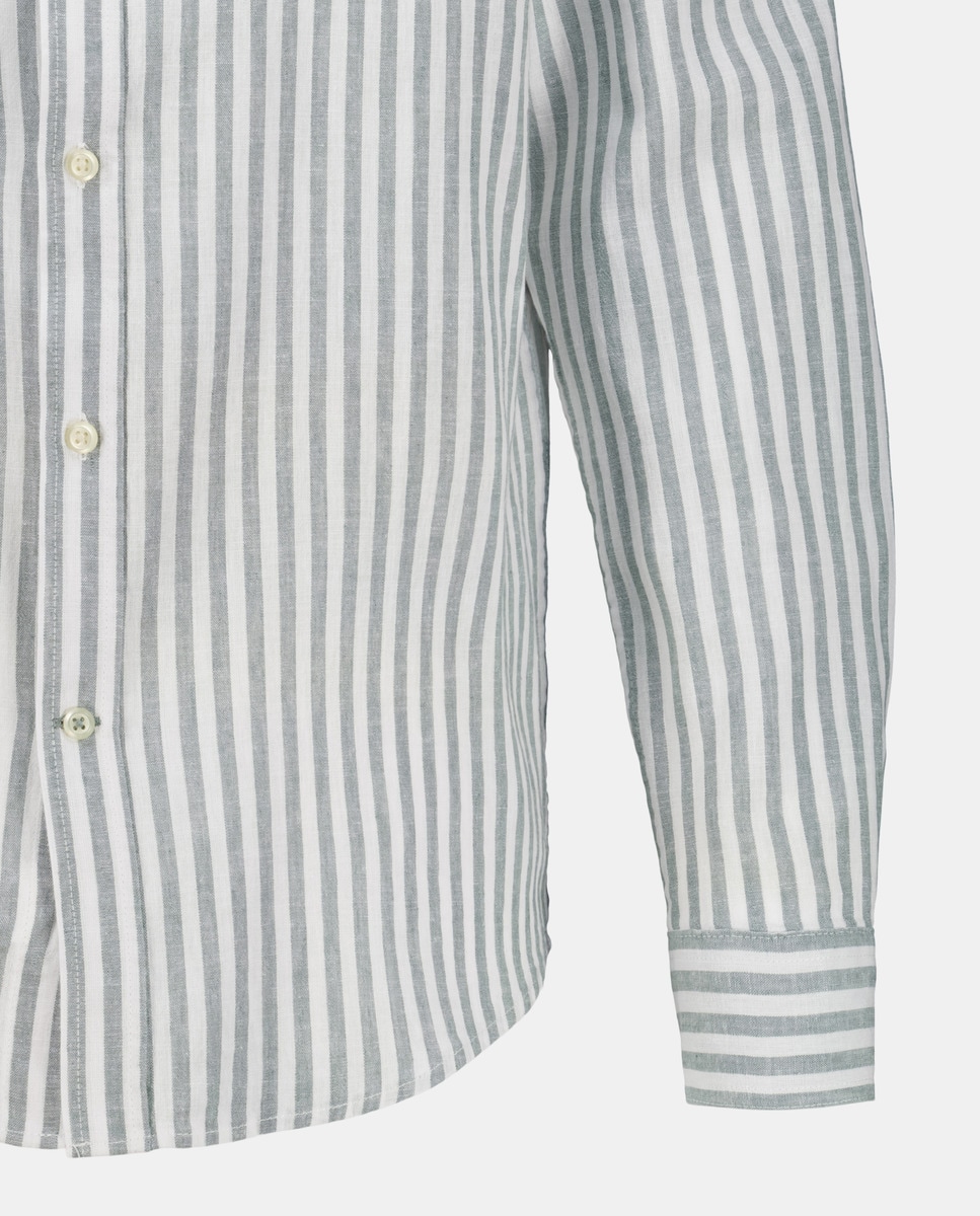 Camisa de Linho e Algodão às Riscas com Manga Comprida 520 Caqui-5