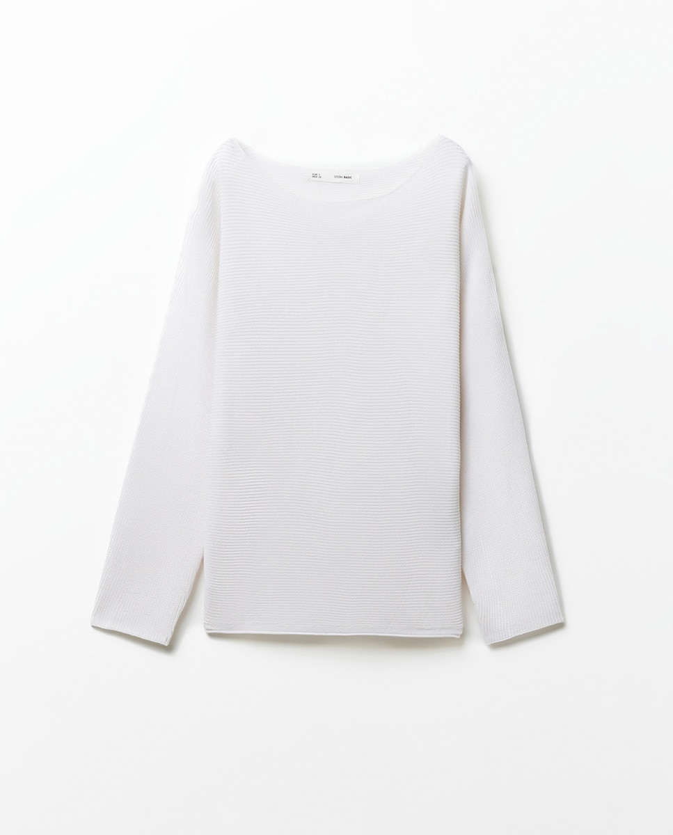 Camisola de Malha com Manga Morcego Branco-6