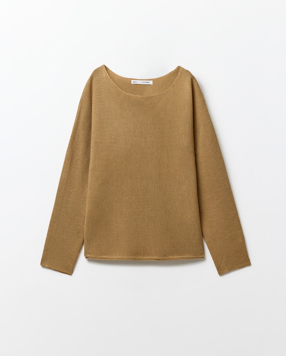 Camisola de Malha com Manga Morcego Bege-6