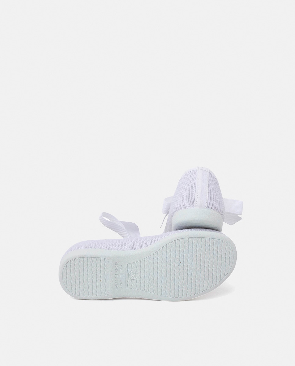 Sapatos de Presilha de Linho com Fecho de Laço e Faixa Cru Branco-2