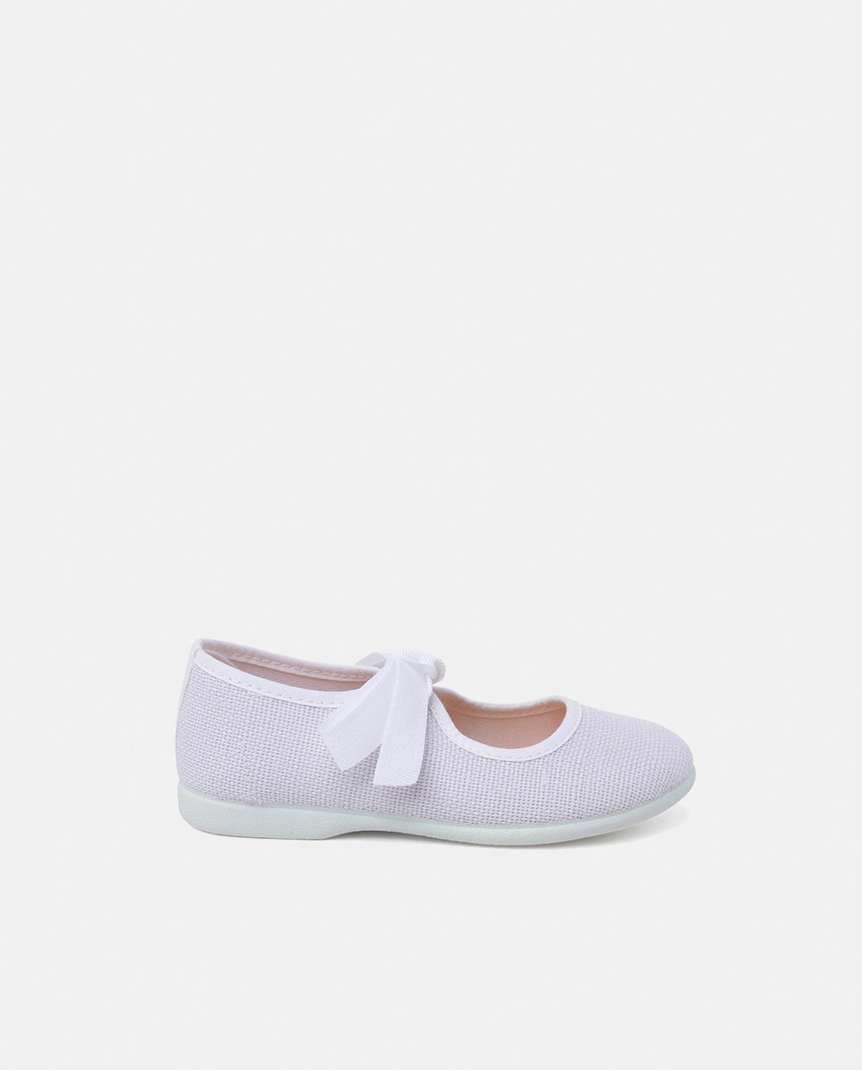 Sapatos de Presilha de Linho com Fecho de Laço e Faixa Cru Branco-1