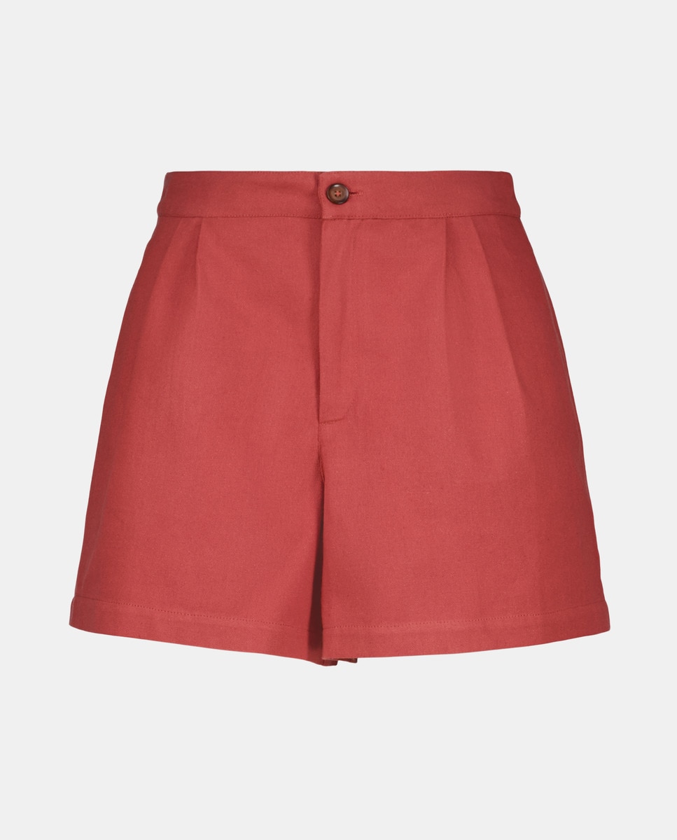 Short de mujer liso pinzas Rojo-4