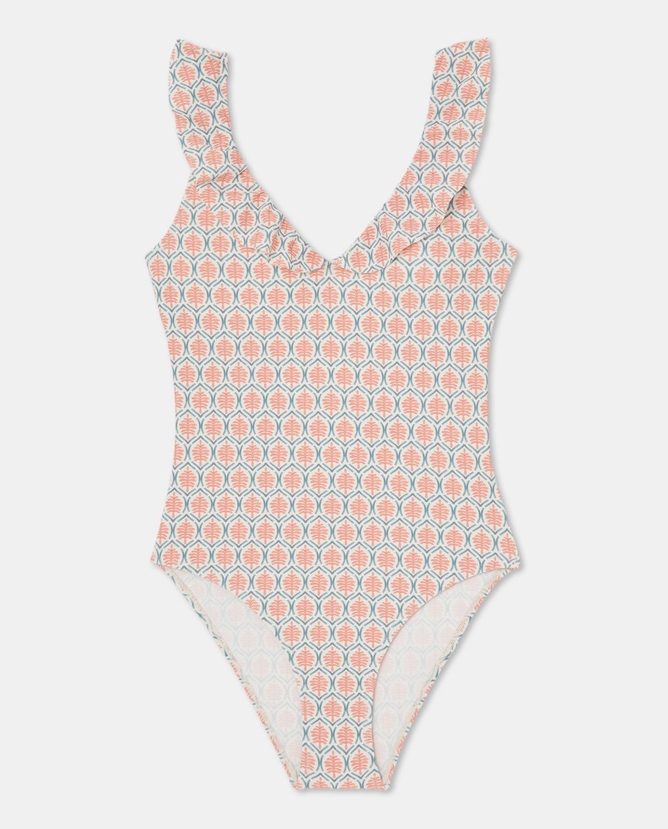 Bañador mujer escote volante Rosa-4