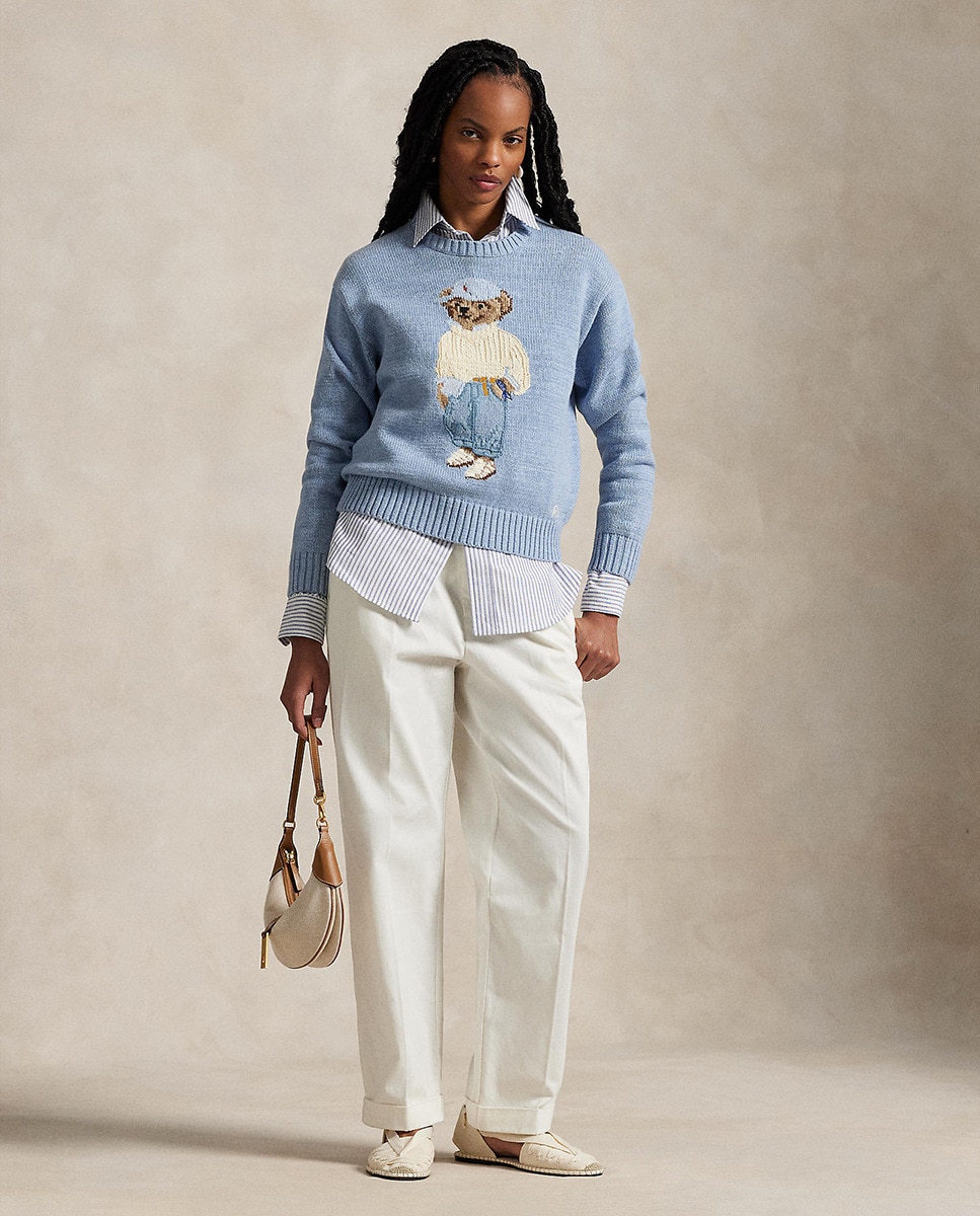 Camisola de Malha com Decote Redondo e Polo Bear Azul-claro-6