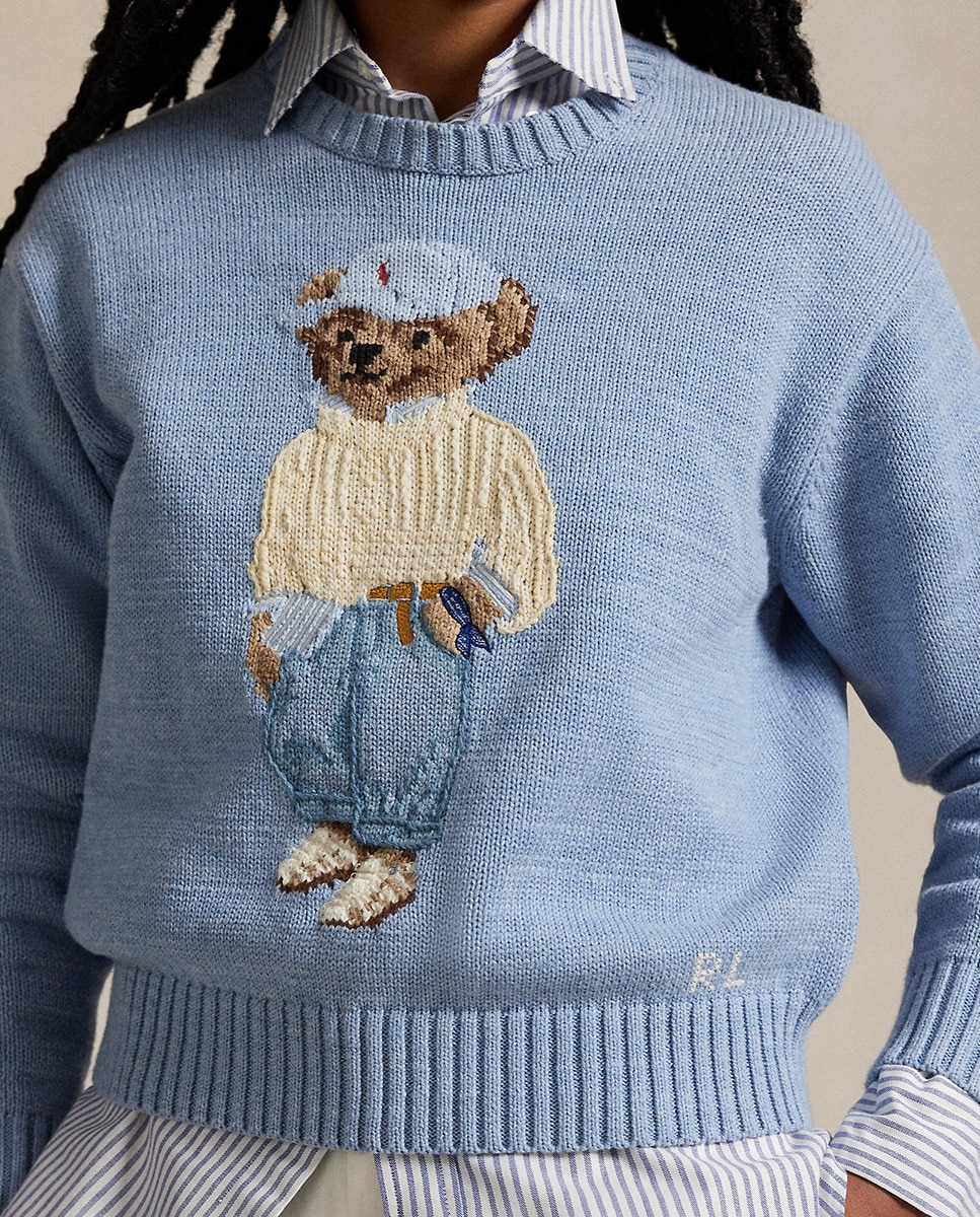Camisola de Malha com Decote Redondo e Polo Bear Azul-claro-4