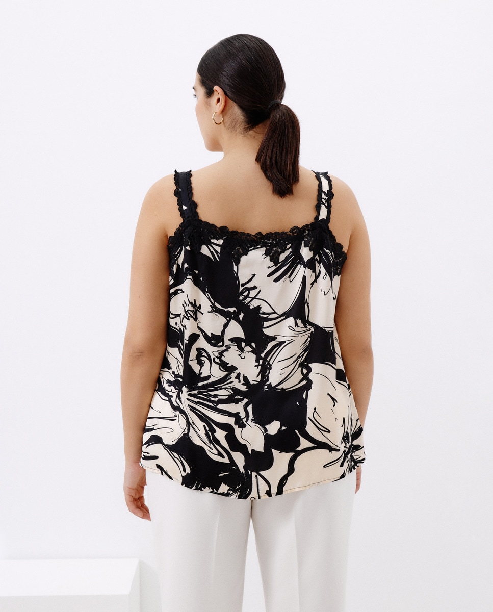 Top com estilo lingerie estampado Preto-3