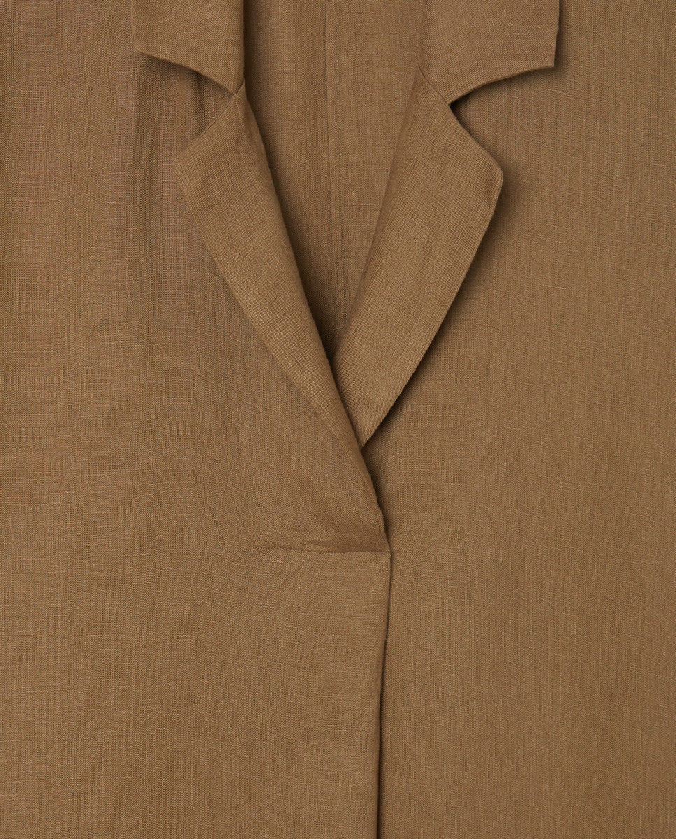 Vestido de linho comprido 520 Caqui-5