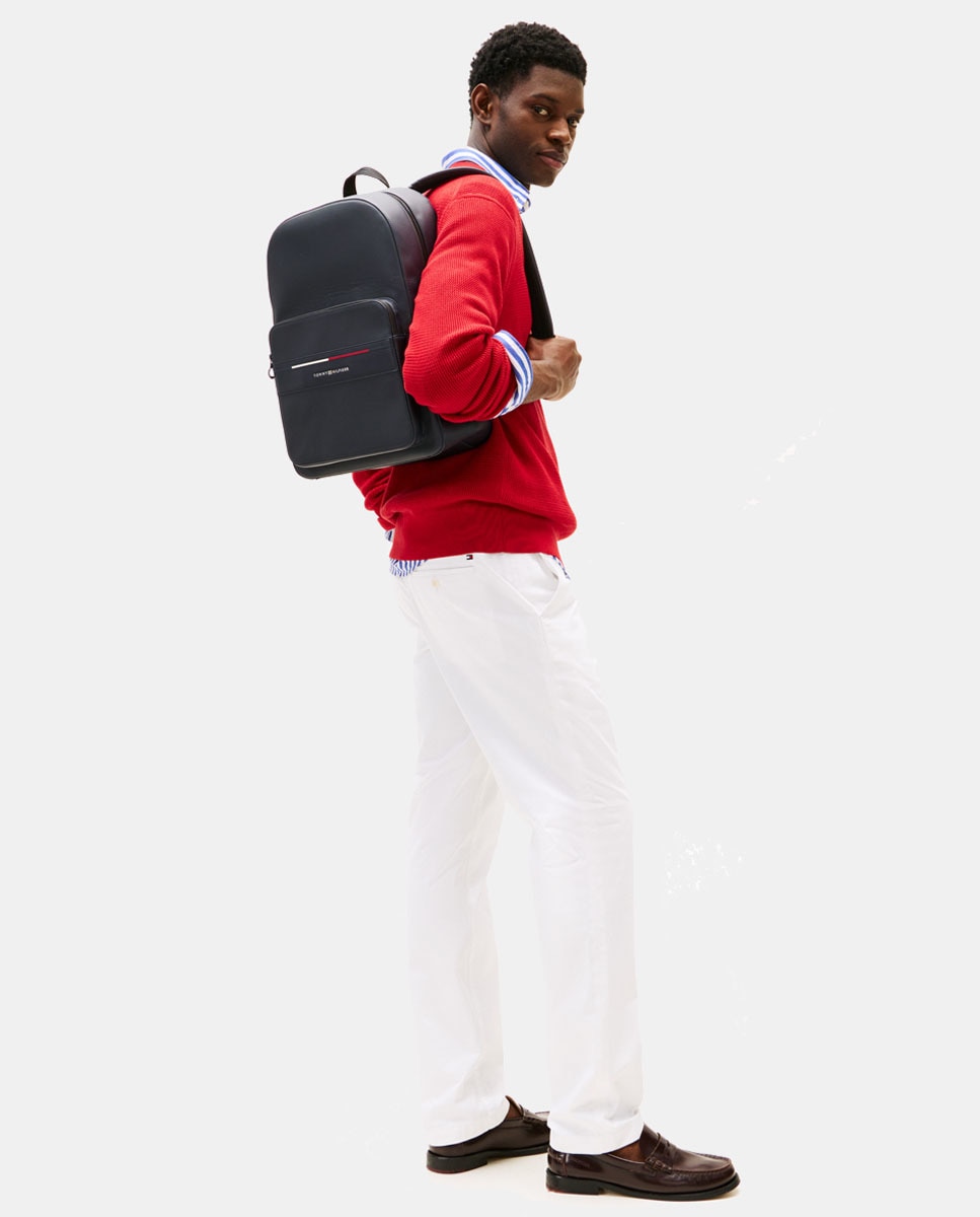 Mochila em Ecopele com Alças Ajustáveis e Desenho às Riscas da Marca Azul-marinho-2