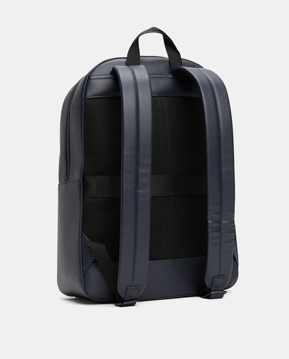 Mochila em Ecopele com Alças Ajustáveis e Desenho às Riscas da Marca Azul-marinho-3