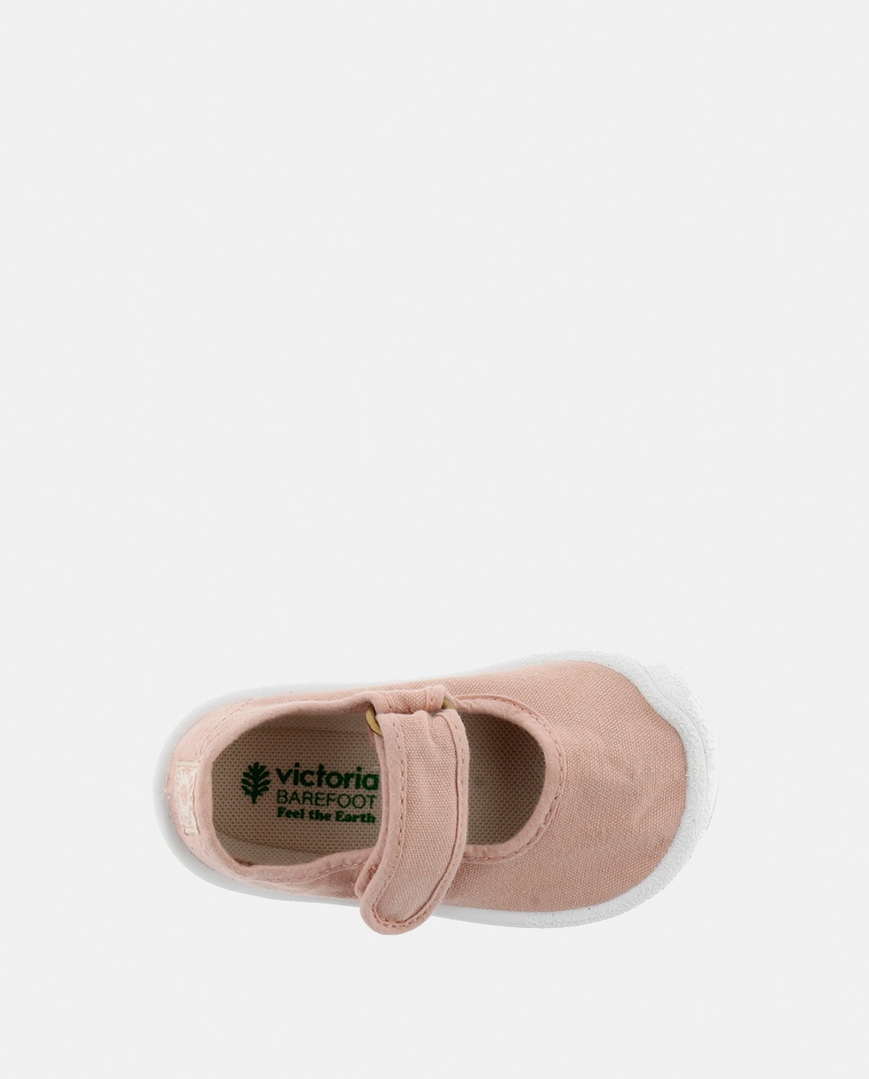 Sapatos de Presilha Barefoot de Criança em Lona DREC com Fecho Aderente Rosa-4